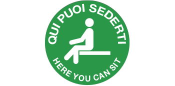 fondo verde, QUI PUOI SEDERTI - here you can sit - Coronavirus Covid-19